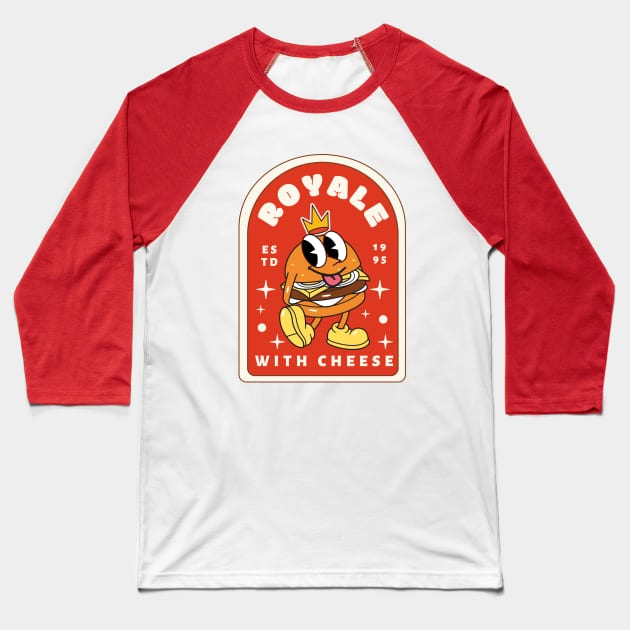 Royale With Cheese Retro Cartoon Burger Pulp Fiction Baseball T-Shirt by maikamess